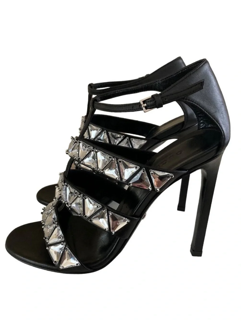 Gucci Napa Crystal Triple-Band Sandal Heels Size 39